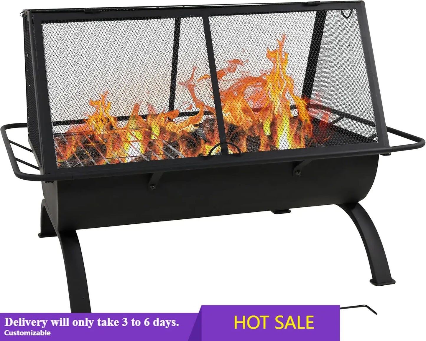 Outdoor Fire Pit With Grill, Spark Screen, Cover, And Poker