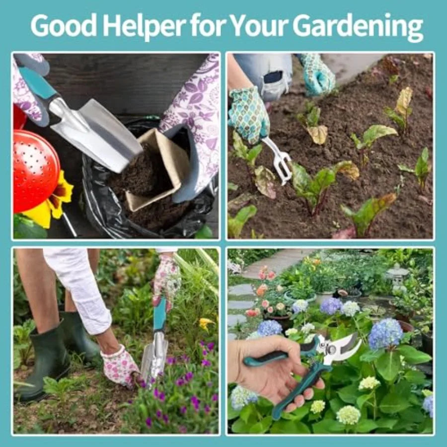 Garden Tools Gardening Tool Set with NonSlip Handles Lightweight Aluminum Alloy RustProof Gardening Hand Tools with Gloves Idea