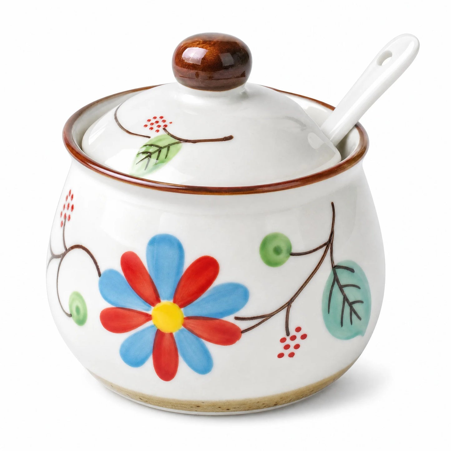 Three-Piece Ceramic Spice Jar Set With Tray Hand Painted Japanese