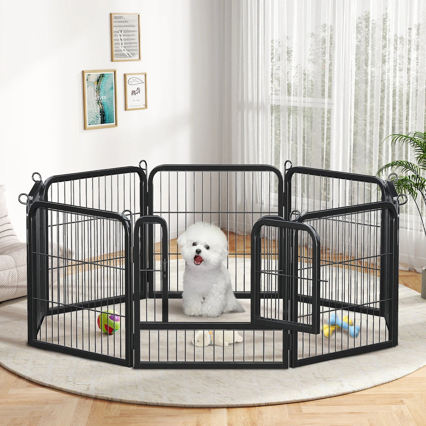 PEQULTI Heavy-Duty Metal Puppy Playpen For Indoor Outdoor Use