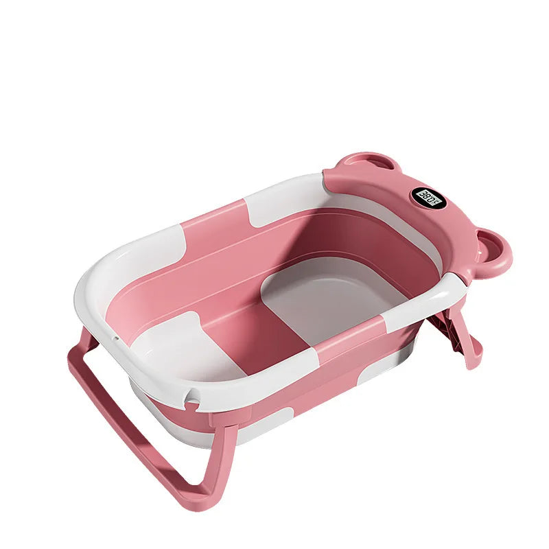 Portable Foldable Baby Bathtub With Thermometer, Cushion And Drain Hole