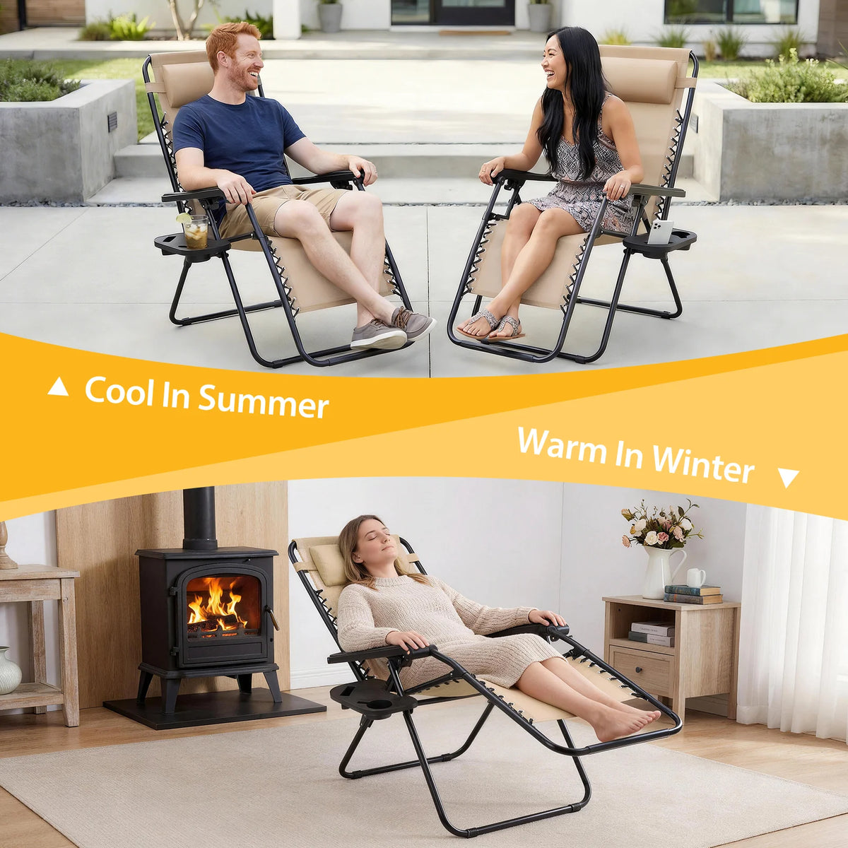 JHK Zero Gravity Recliner Outdoor Folding Lounge Chair Cup Holder