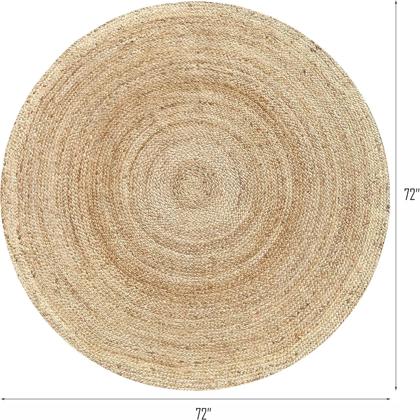 Hand Woven Jute Braided Round Rug, 6 Feet Natural Reversible for Living Room Kitchen Farmhouse Decor