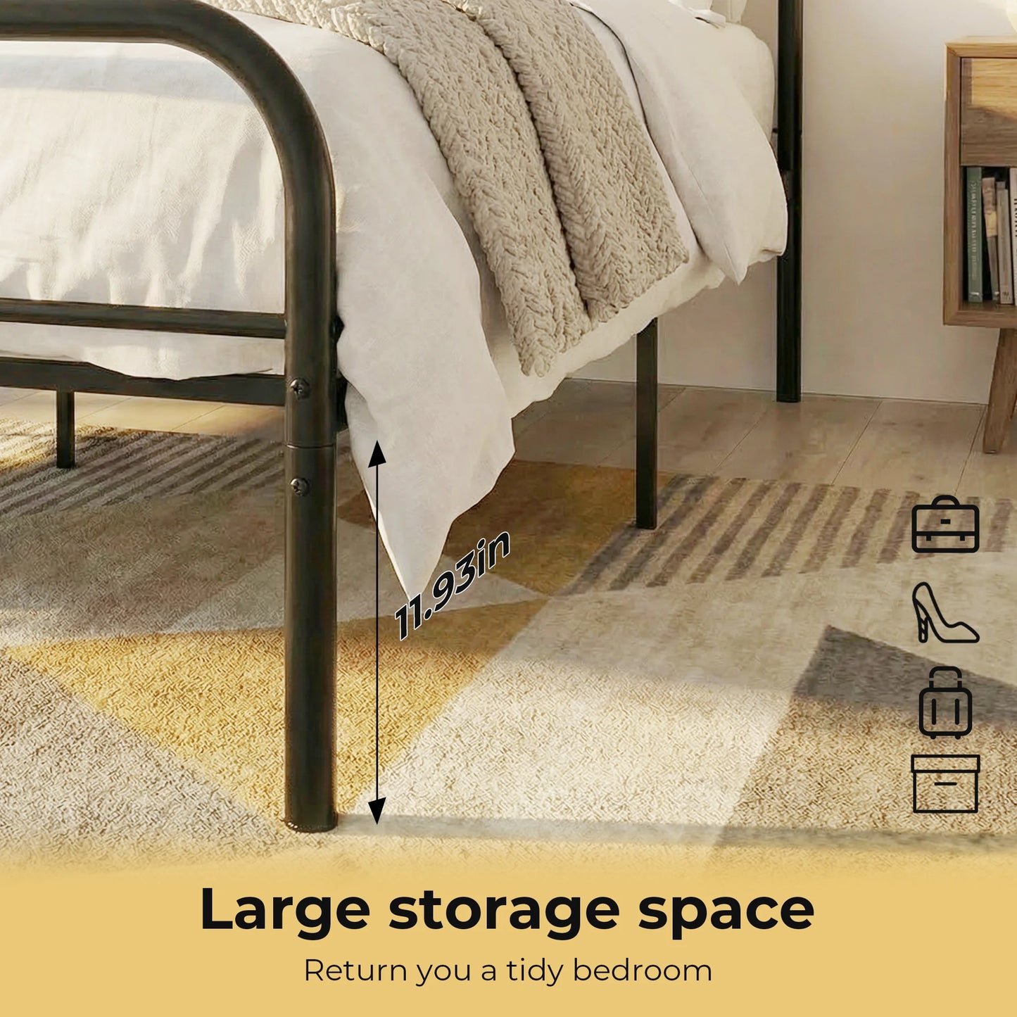 JHK Square Metal Platform Bed Frame With Under Bed Storage