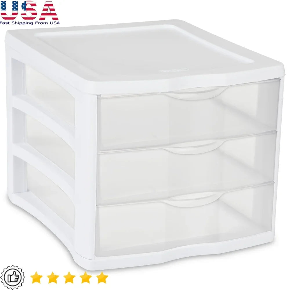 NONECN 3-Drawer Clear Plastic Desktop Storage Organizer