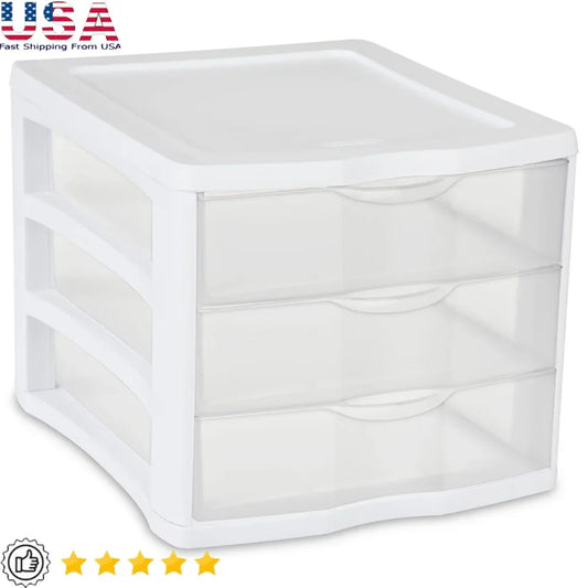 NONECN 3-Drawer Clear Plastic Desktop Storage Organizer