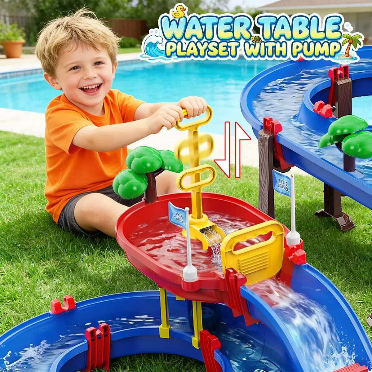 VATOS Summer Outdoor Water Truck Toy With 2 Tier Water Wheel Playset