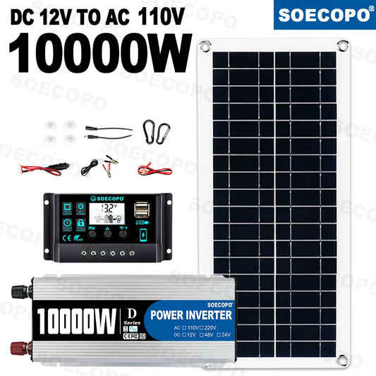 10000W Solar System Complete Kit 12V To 220V 100A Controller 200W Panel Off-Grid Inverter for Home/Camping Backup Balcony power