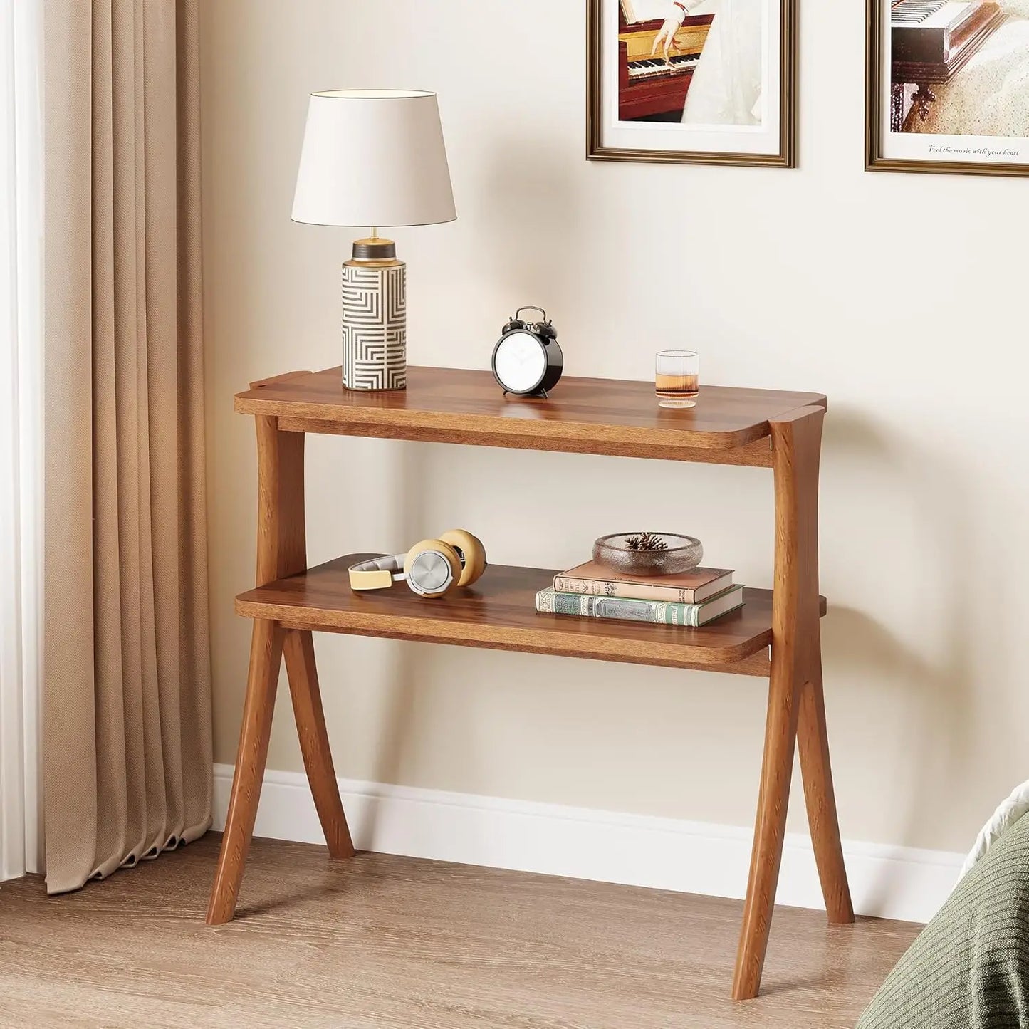 Little Tree Farmhouse Side Table With Two Tier Storage