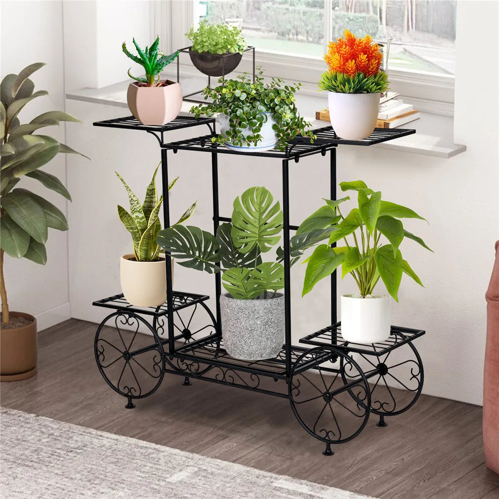 Parisian Style 6-Tier Metal Garden Cart Plant Stand Indoor Outdoor