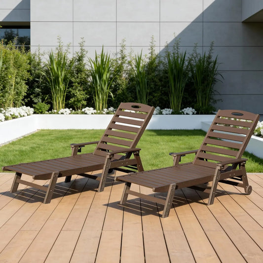 HDPE Outdoor Lounge Chairs Set of 2 Adjustable Pool Chaise