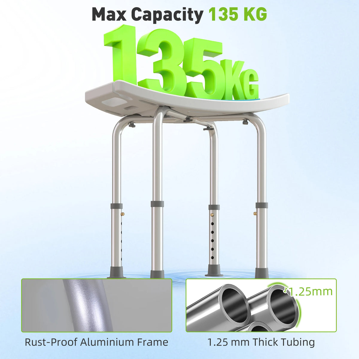 HOMCOM Adjustable Curved Bath Stool With Handles For Shower Safety