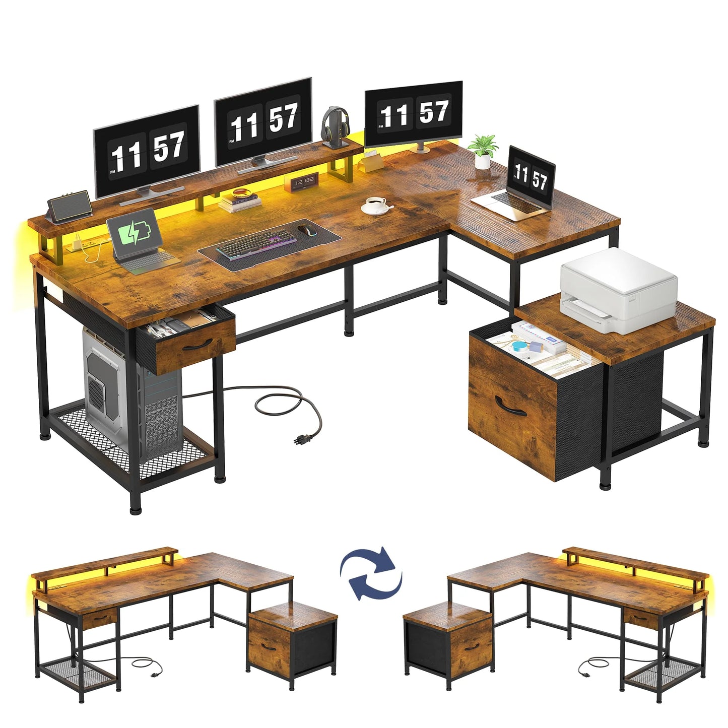 EnHomee 63 L Shaped Gaming Desk With RGB Lights