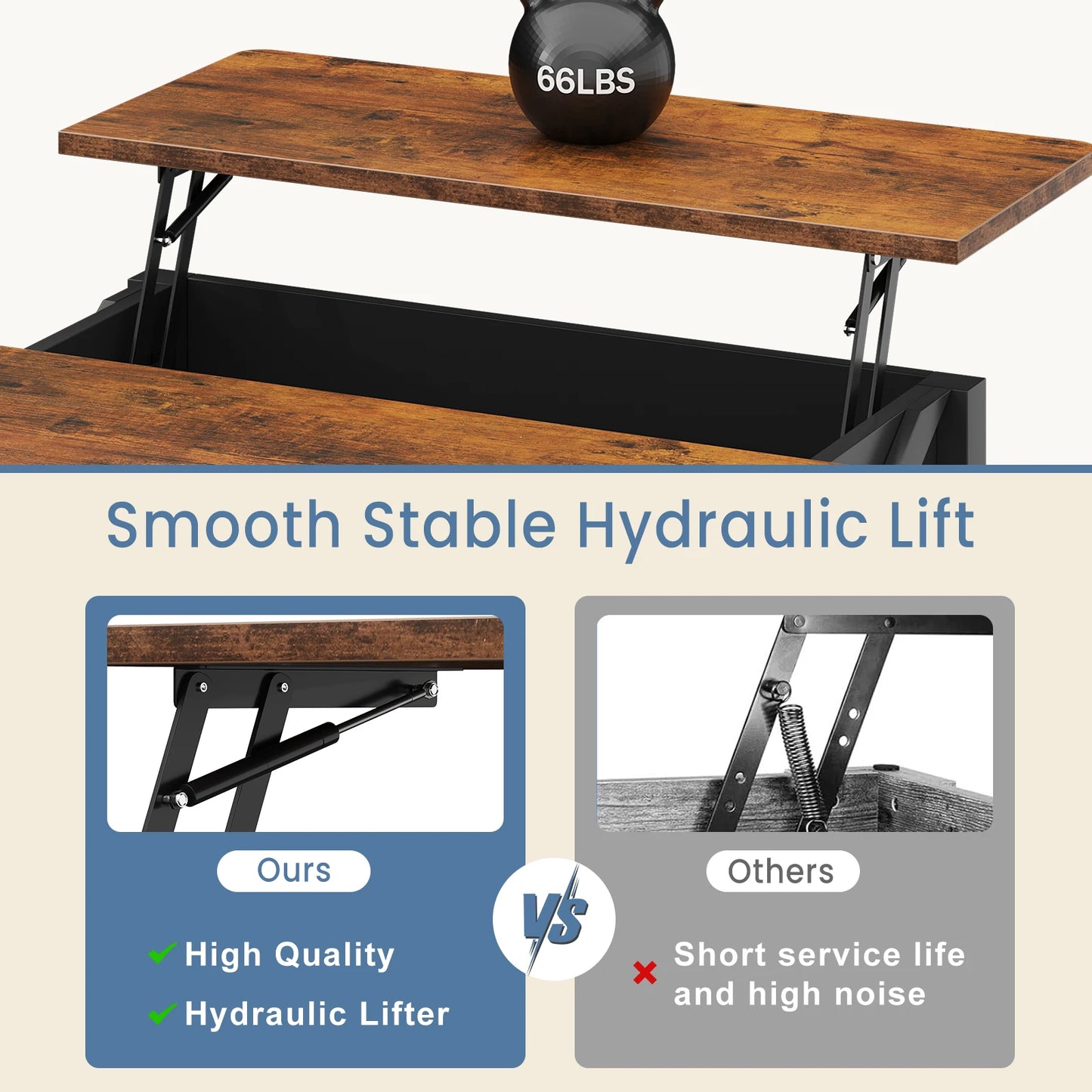 MCQ Wood Lift Top Coffee Table With Adjustable Storage