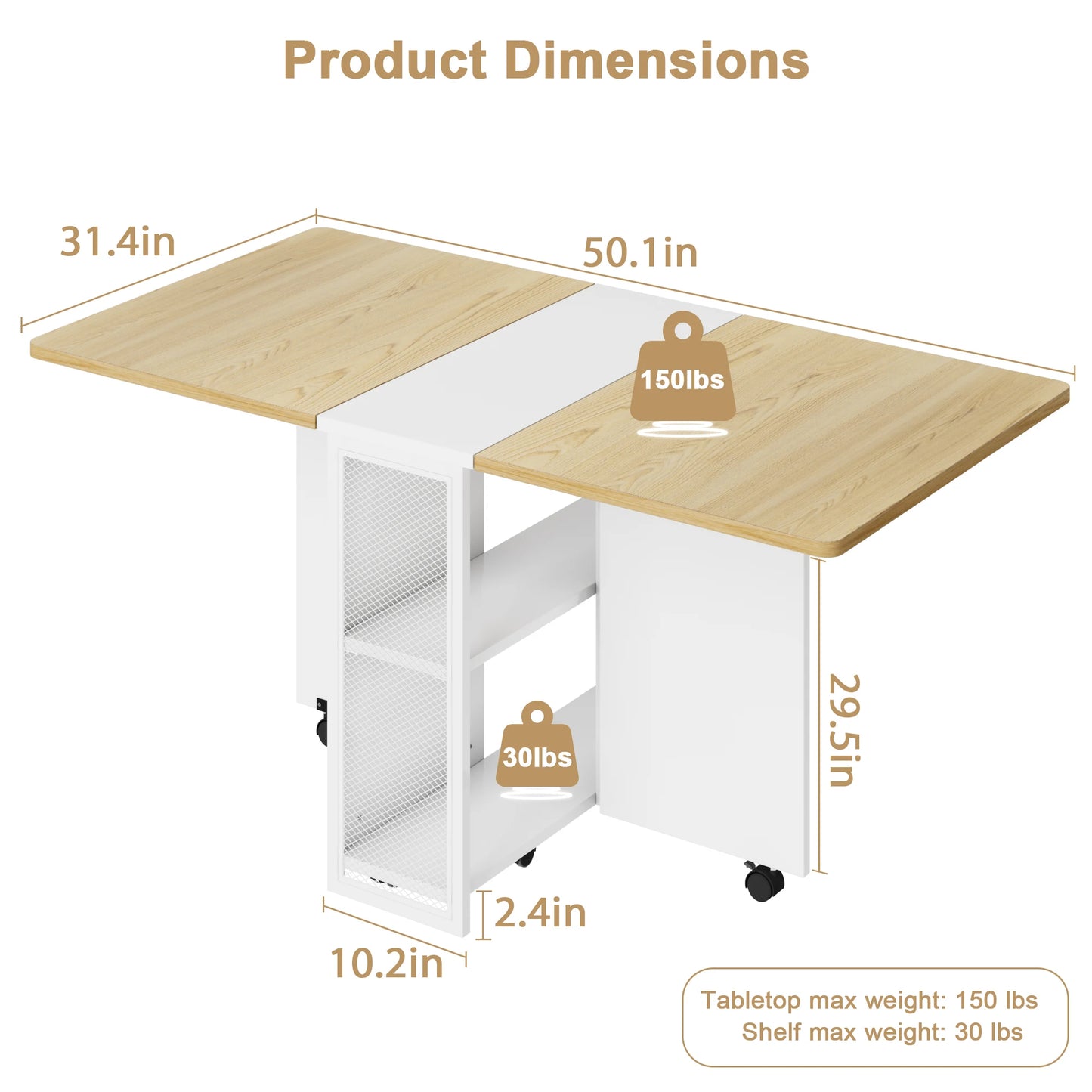 Studyset Folding Dining Table With Drop Leaf Storage Racks
