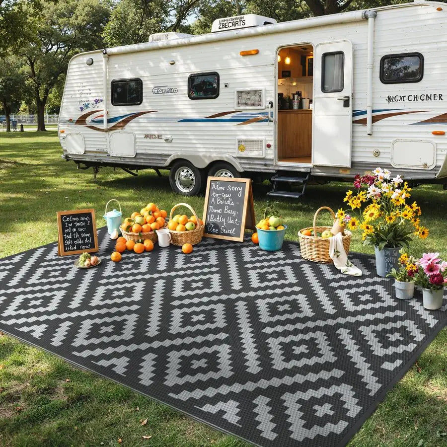 Outdoor Rug for Patio Clearance,6x9 Waterproof Mat,Reversible Plastic Camping Rugs,Rv,Porch,Deck,Camper,Balcony,Backyard,Black a