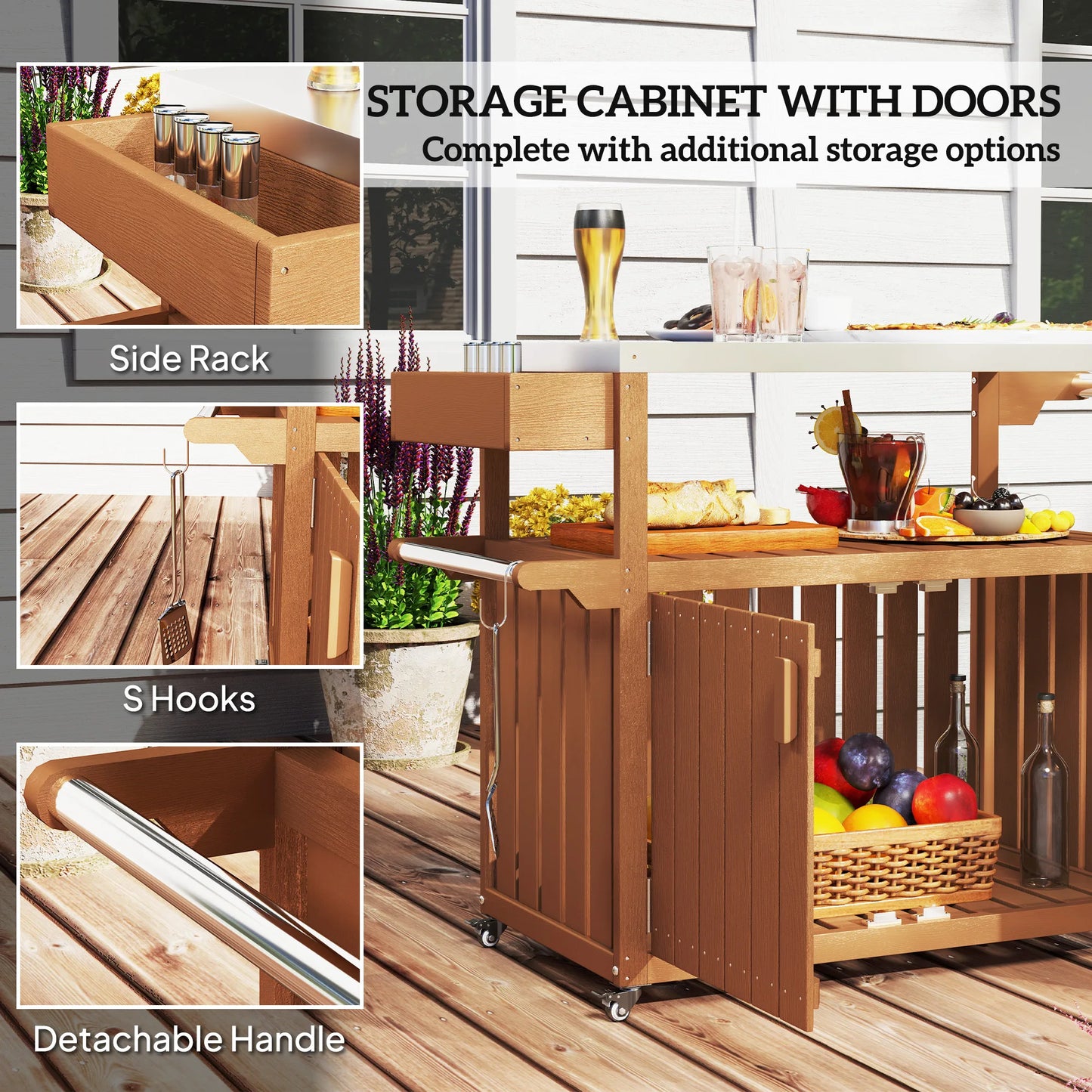 Outdoor Bar Cart With Storage HDPE Outdoor Kitchen Cart