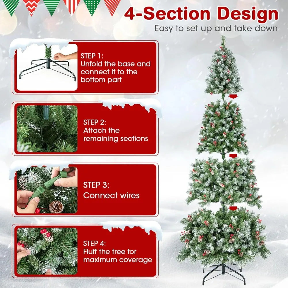 Artificial Prelit Christmas Tree Featuring Warm LED Lights And Hinges