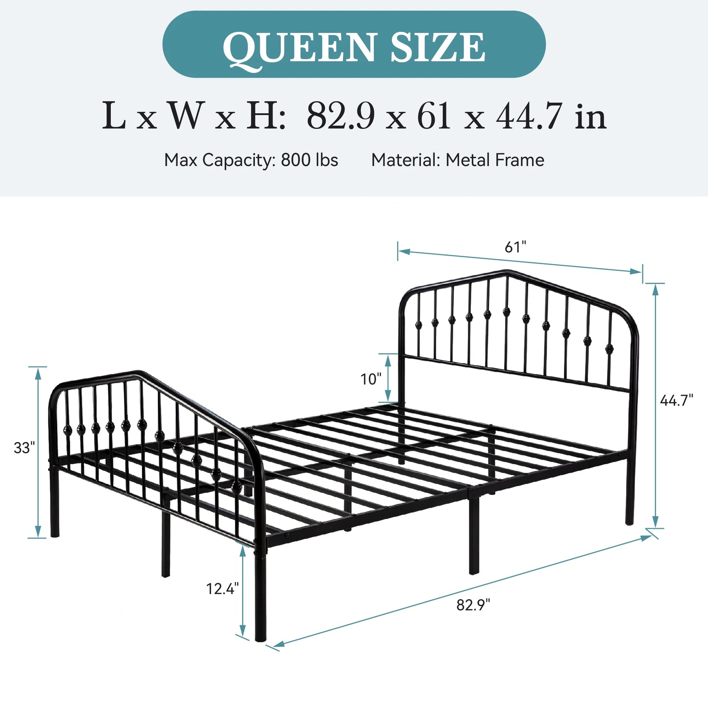 HOOMIC 14'' Metal Bed Frame with Victorian Headboard & Footboard, Heavy-Duty Wrought Iron Platform Bed Allewie