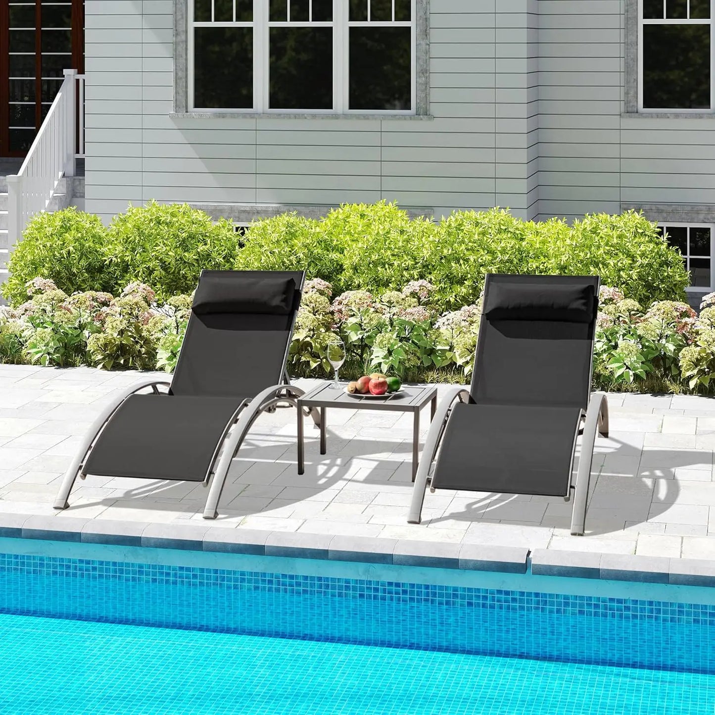 Aluminum Outdoor Lounge Chair Set of 3 With Adjustable Positions