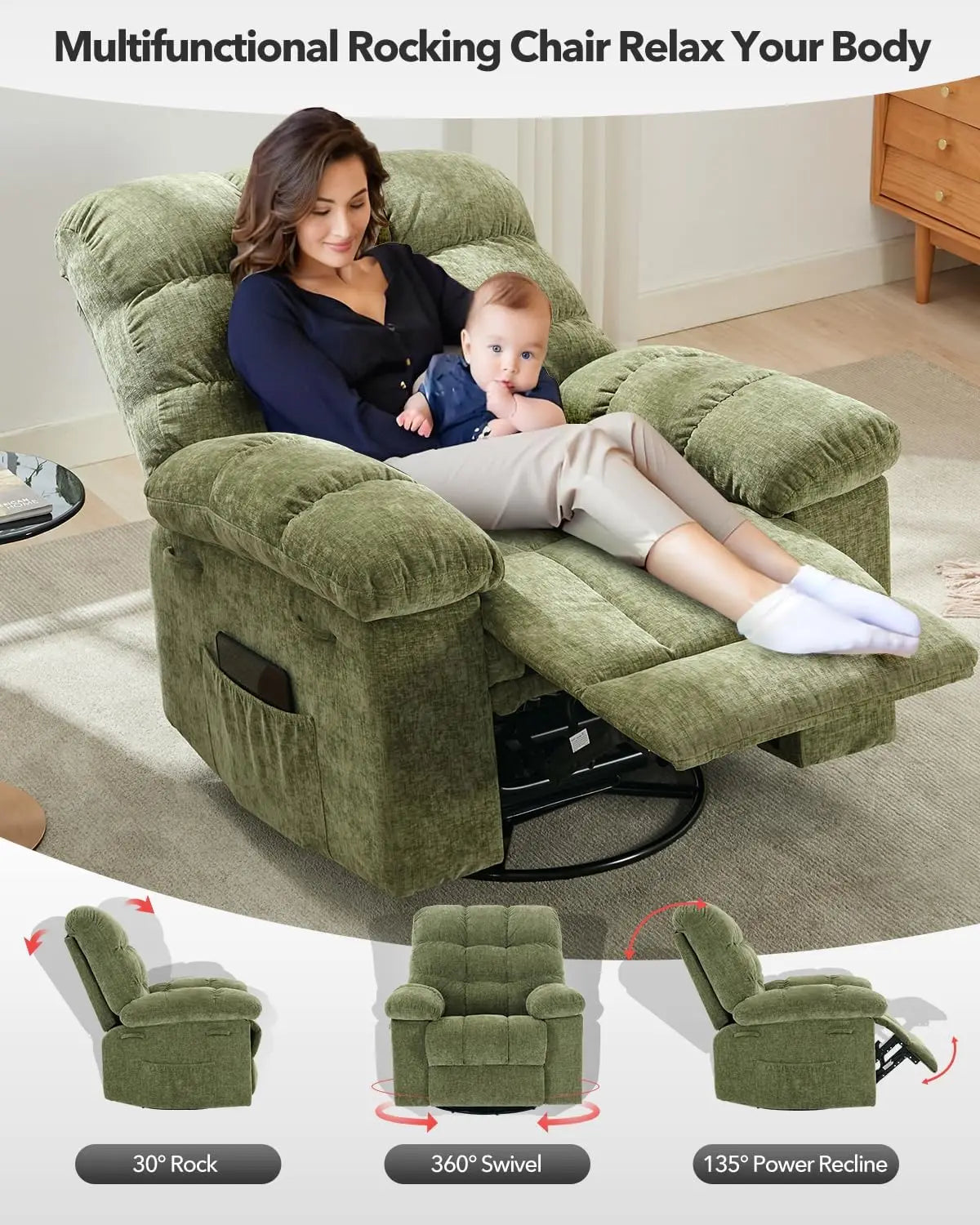 HiMISS Rocker Recliner Chair For Adults Manual Glider