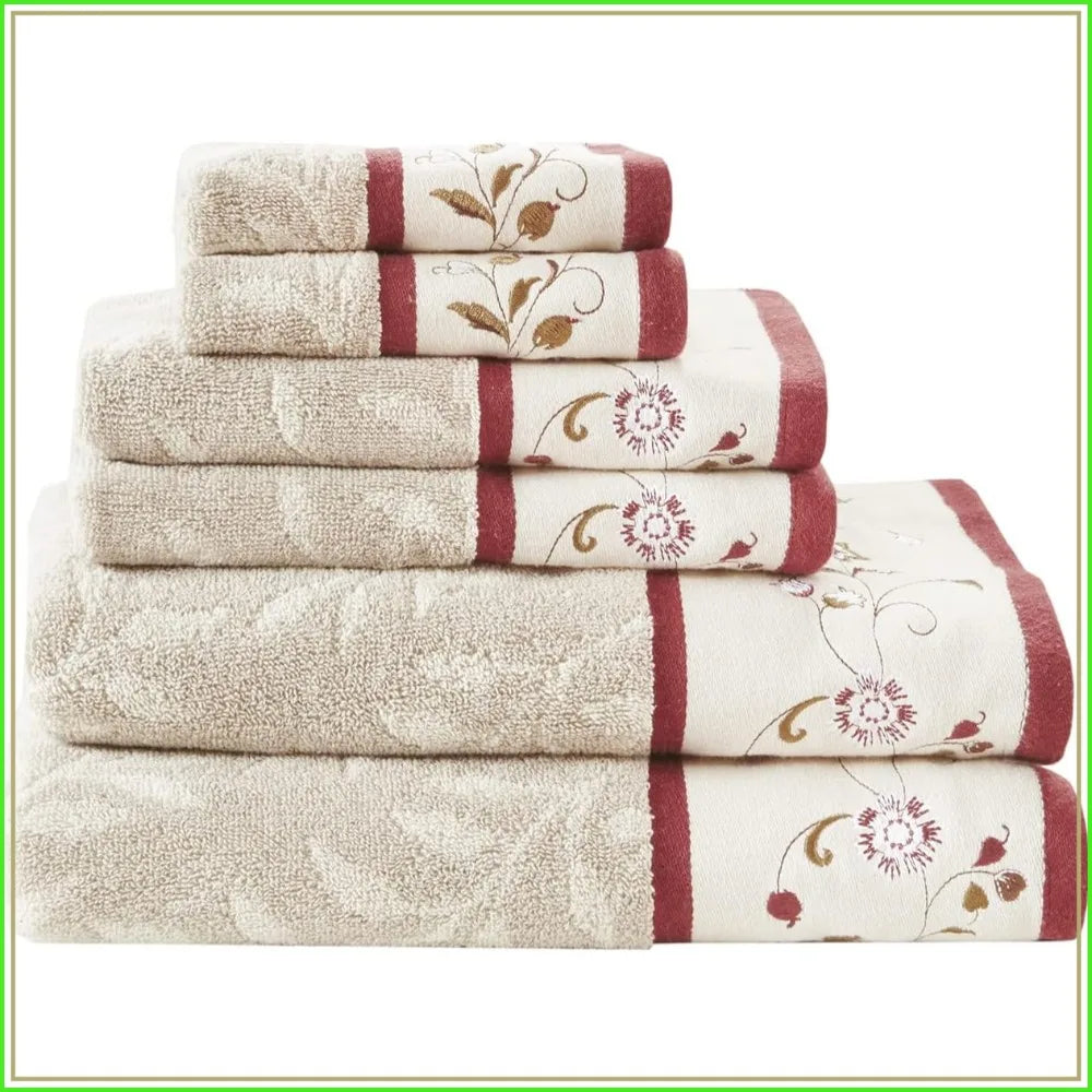 Luxurious Hundred Percent Cotton Bath Towel Set With Floral Embroidery