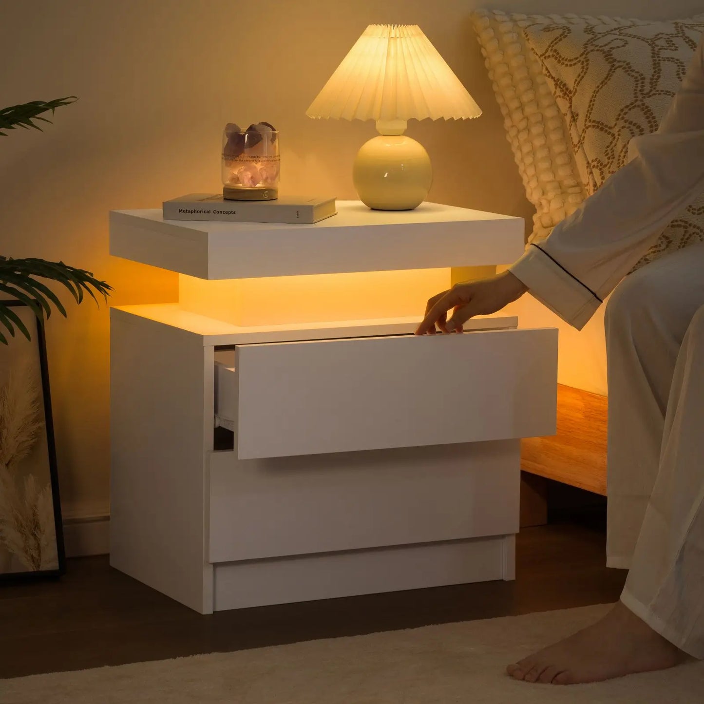 Cubehom LED Nightstand With Two Drawers And RGB Lighting