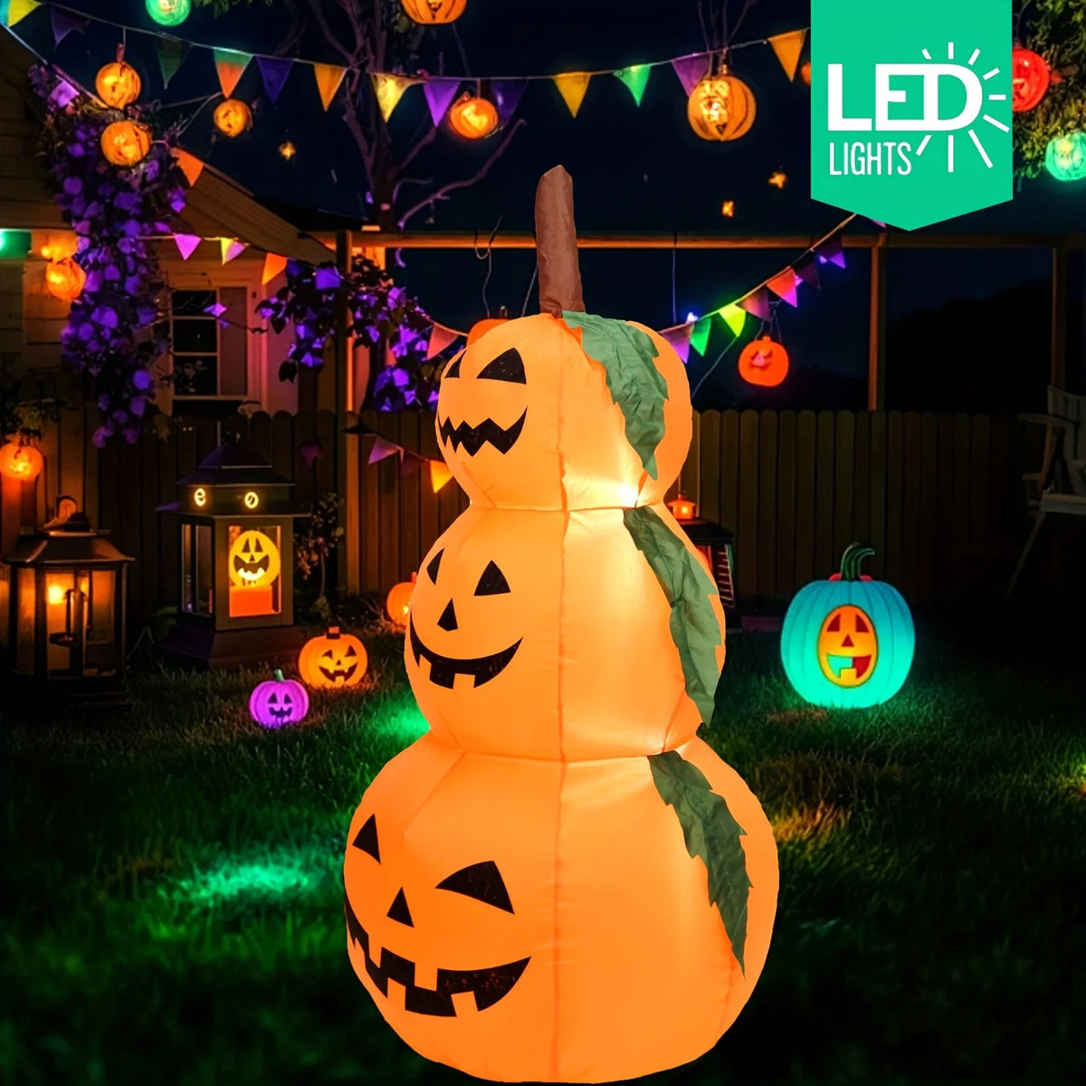 LED Halloween Inflatable Stacked Pumpkins With Built In Lights Decor