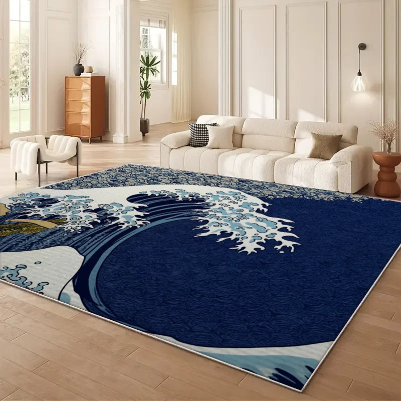 VIKAMA Japanese Cherry Blossom Wave Sofa Carpet Anti Slip Mat