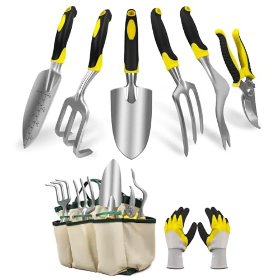 8Piece Garden Tools Set for Gardening Aluminum Alloy Heavy Duty Kit with Storage Tote Bag Ergonomic Rubber Grip Ideal for Indoo