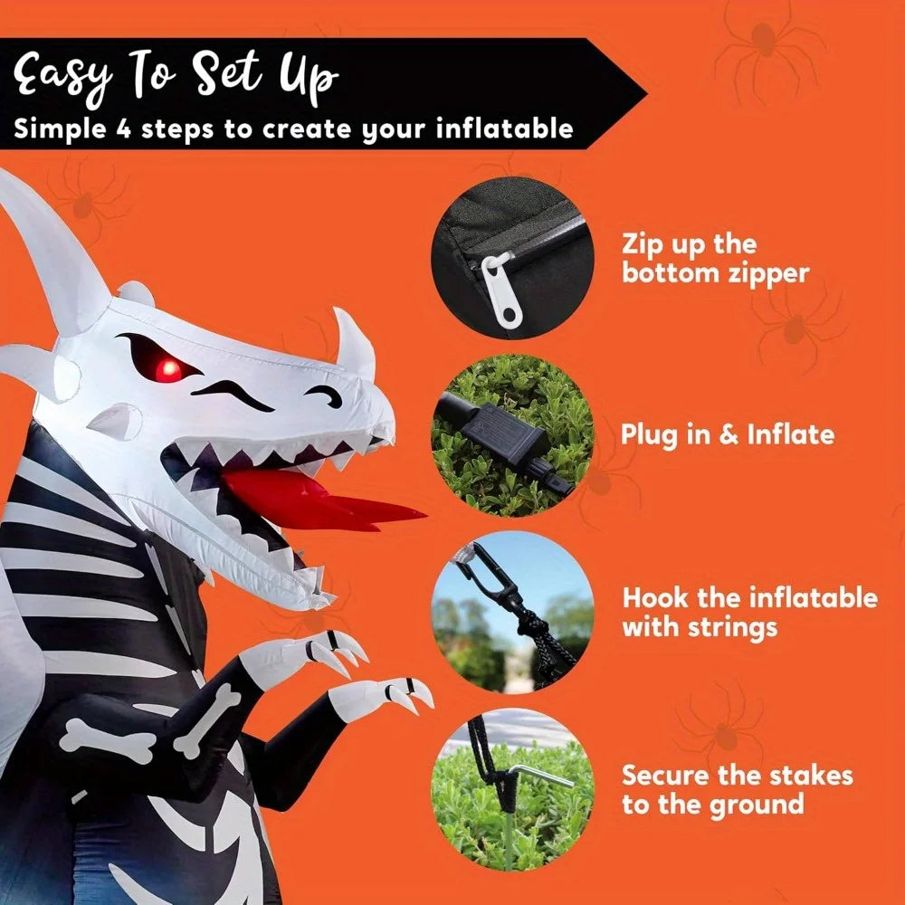 Joyfy Skeleton Dragon Halloween Inflatable Yard Decoration With LED Lighting