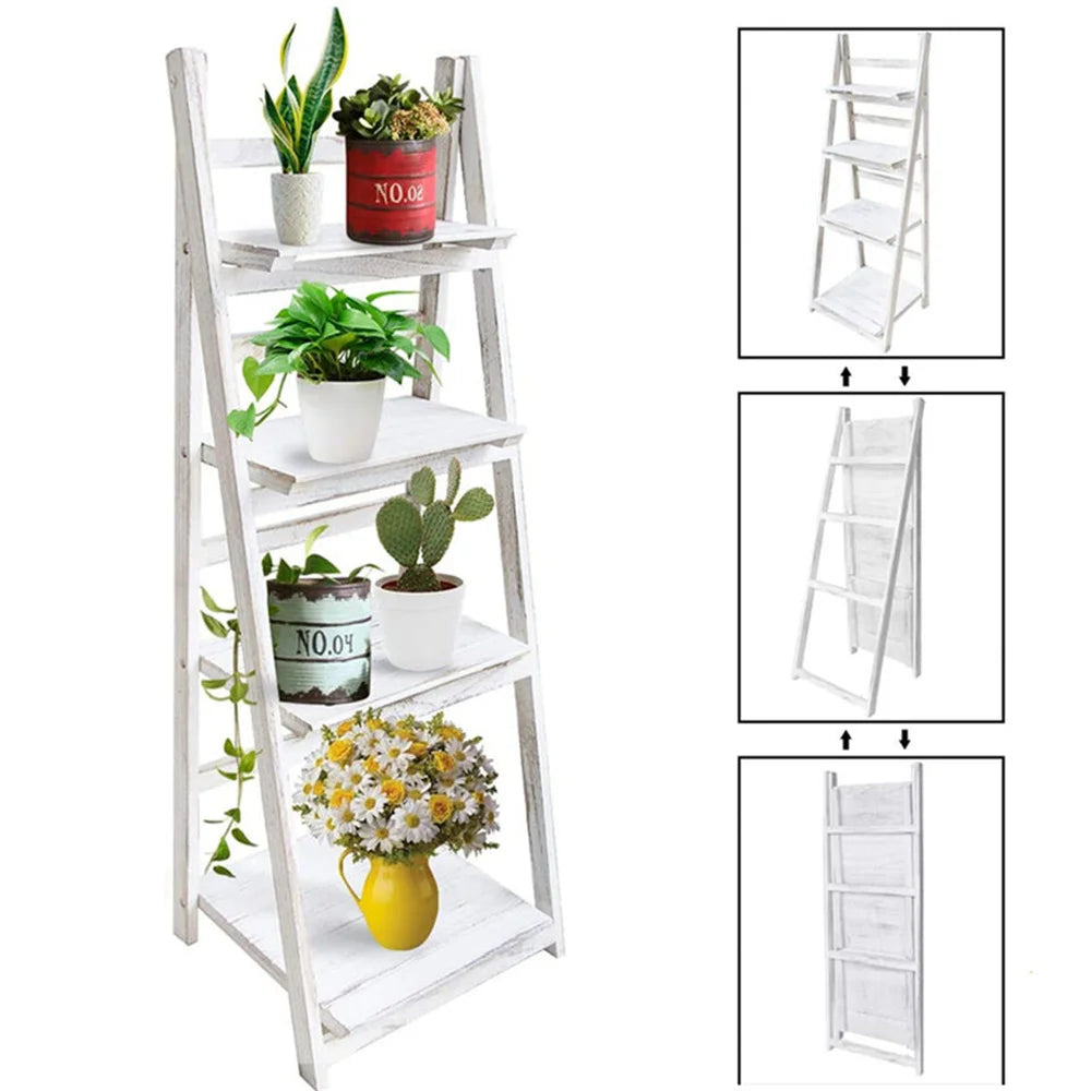 4 Tier Plant Stand For Flowers Wooden Indoor Display Rack