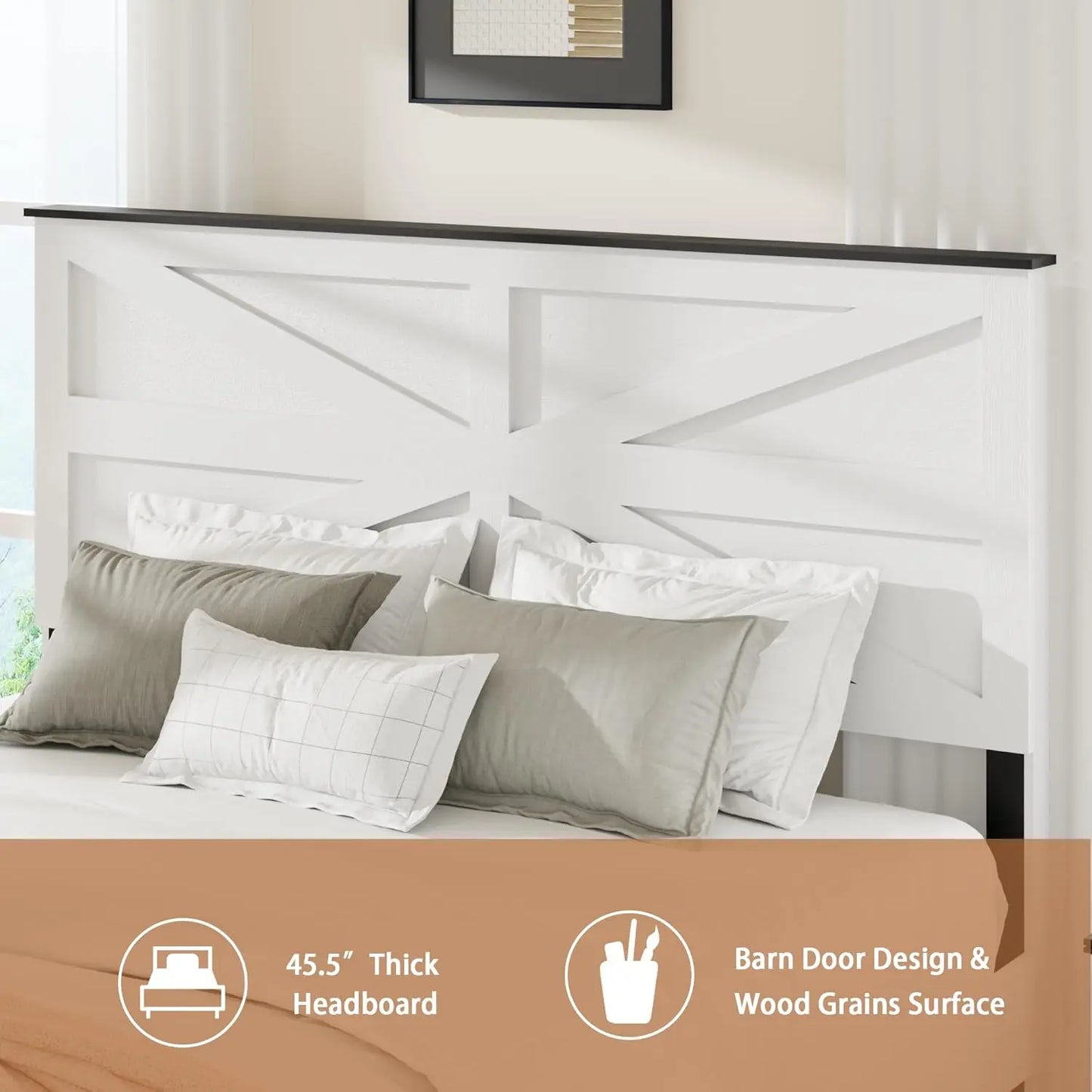 GUANGBAI Farmhouse Boho Platform Bed Frame With Headboard