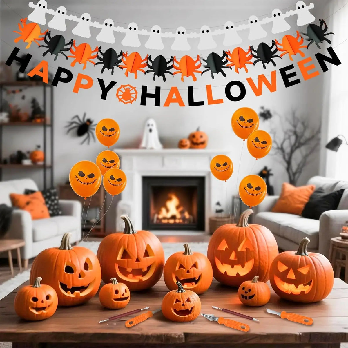 Halloween Pumpkin Carving Kit with Stencils and Family Decorating Tools