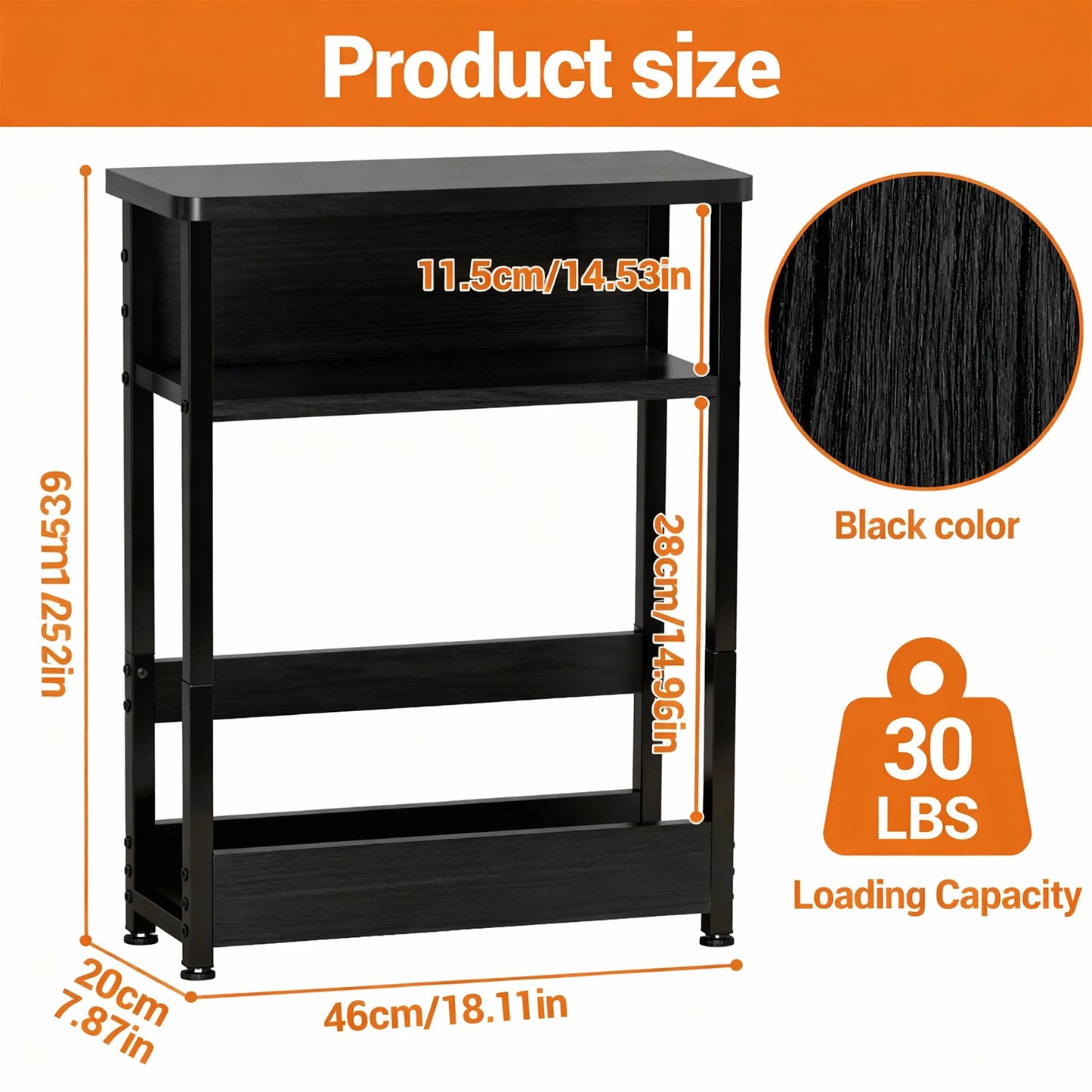 HobbyLane Slim 3 Tier Bedside End Table For Small Spaces