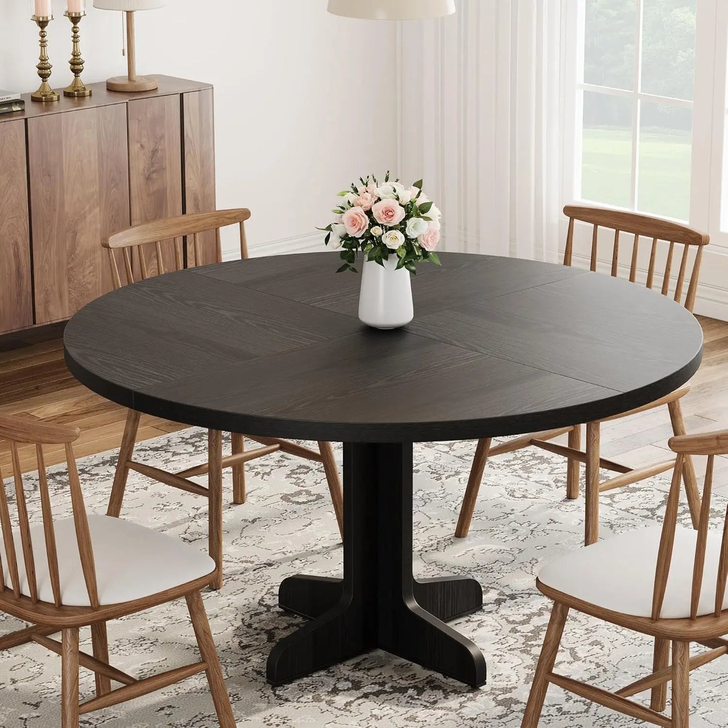Studyset Round Dining Table For Four Farmhouse Wood Top