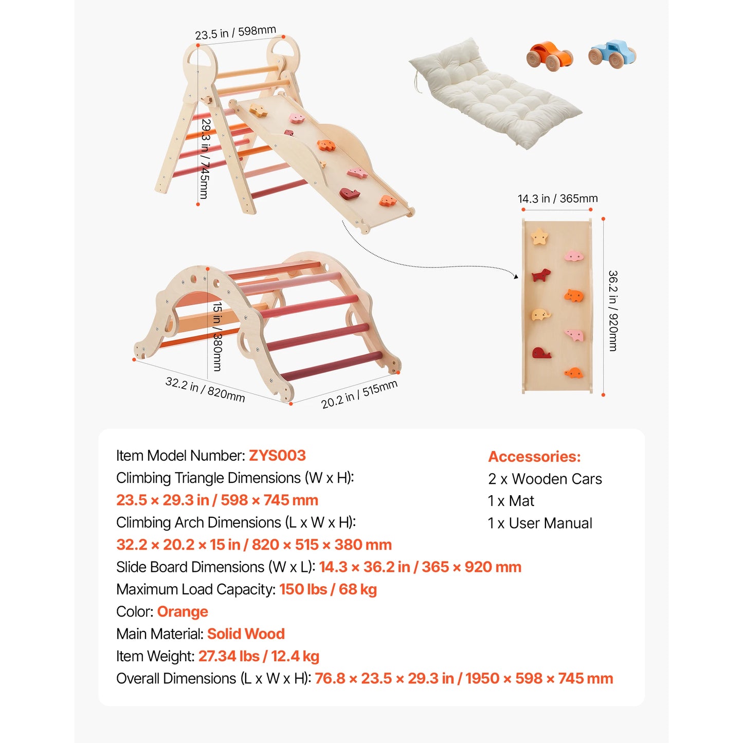 SucceBuy Pikler Triangle Set 9 In 1 Toddler Climbing Toys Indoor Playground
