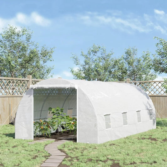 20' x 10' x 7' Walk-in Tunnel Greenhouse with Zippered Door & 8 Mesh Windows, Large Garden Green House Kit, Galvanized