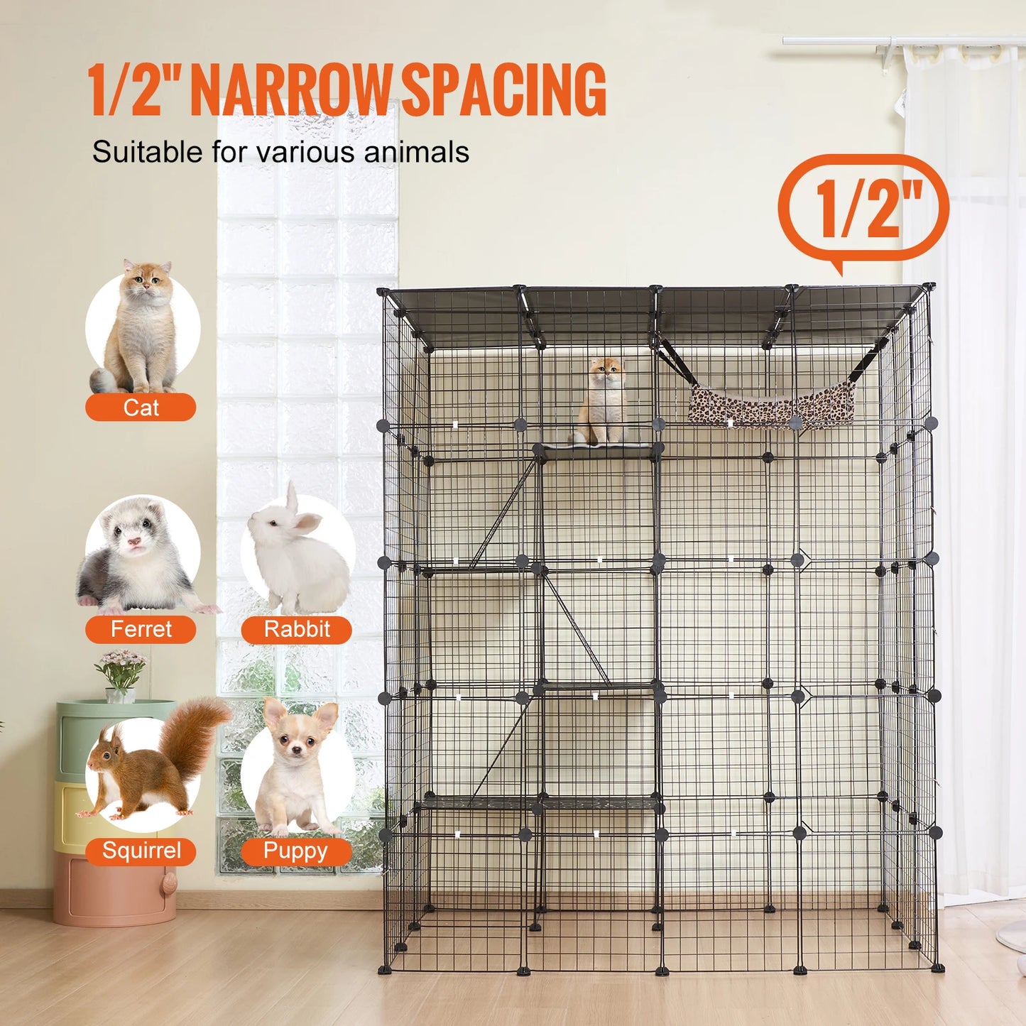 SucceBuy Five Level Cat Cage Enclosure With Front Doors Ramp