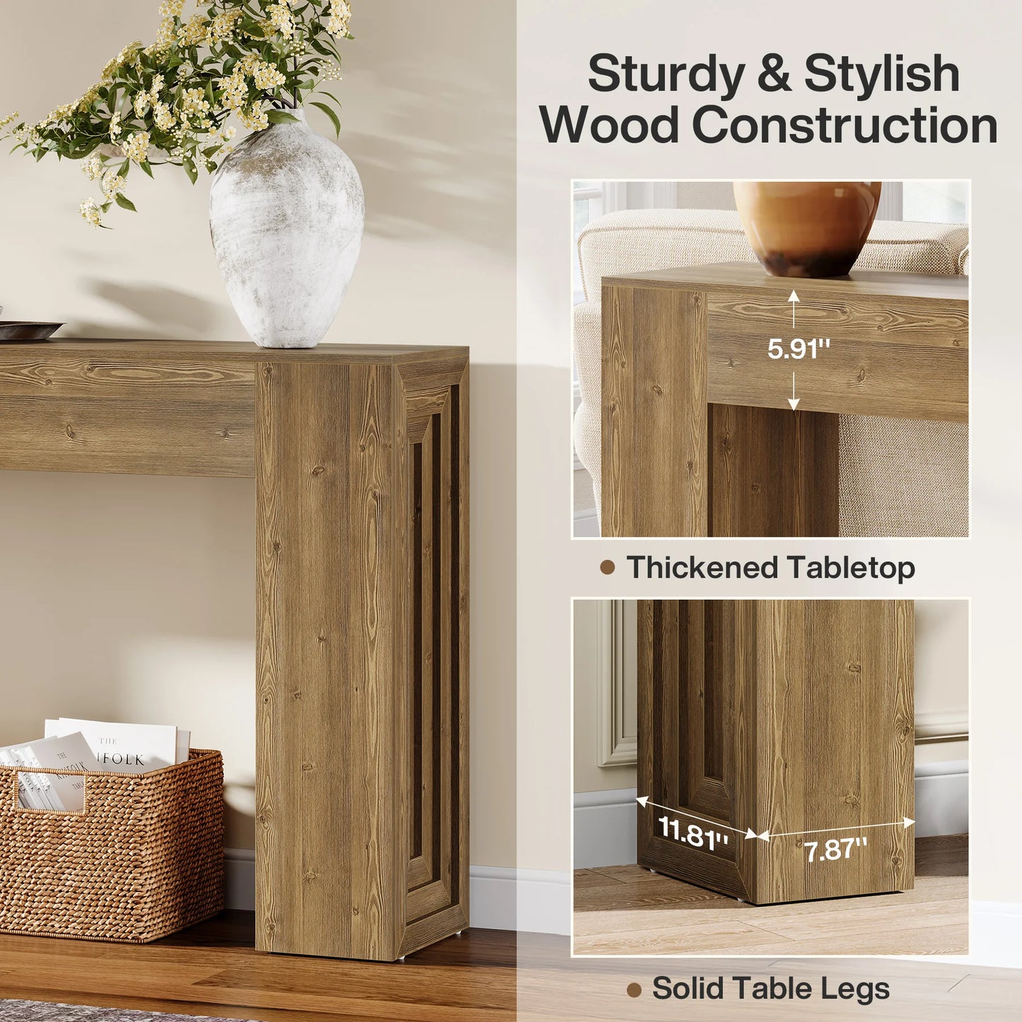 Tribesigns 63-Inch Long Console Table, Farmhouse Narrow Sofa Table Behind The Couch for Living Room, Entryway, Hallway, Foyer, N