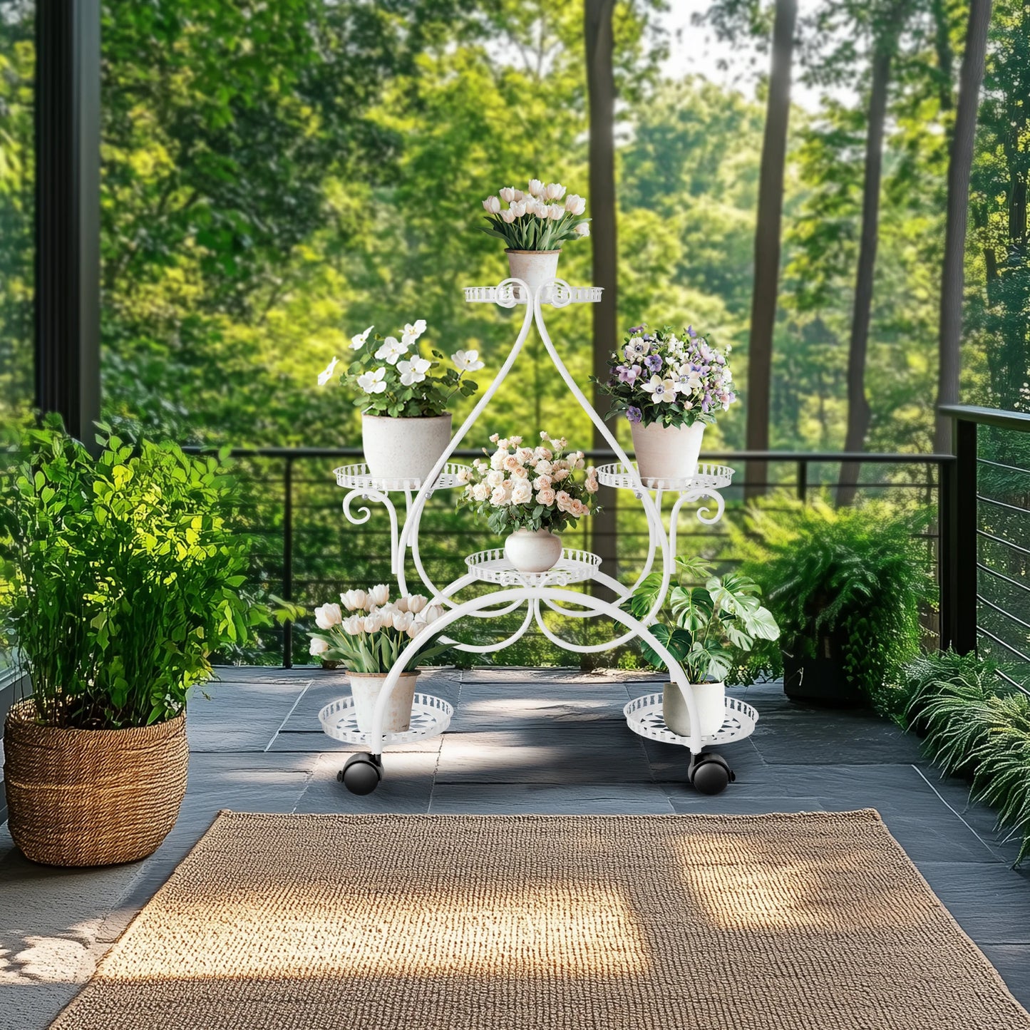 Wisfor 6 Tier Metal Flower Pot Display Stand With Wheels