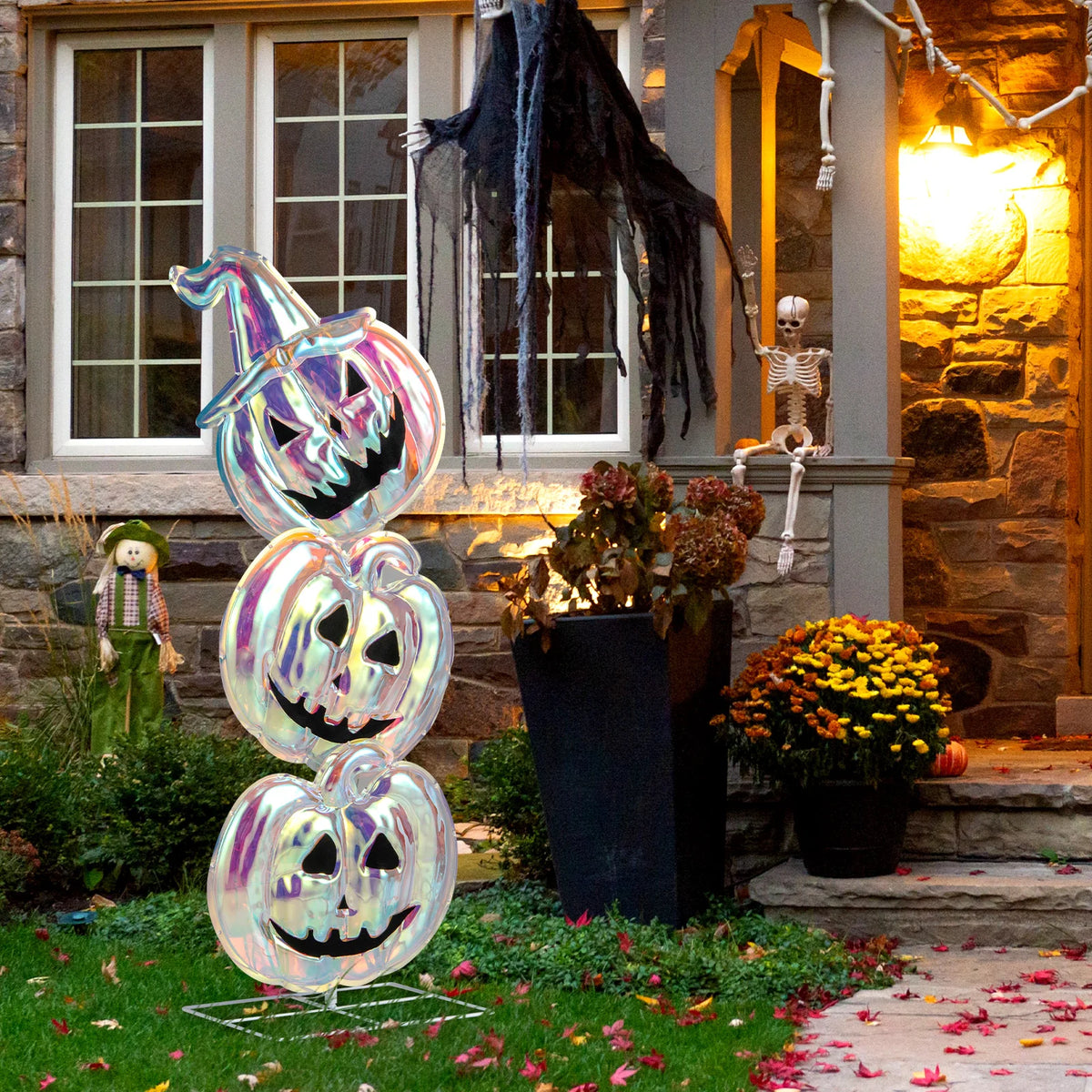LIFEZEAL Light Up Stacked Pumpkin Halloween Yard Decorations