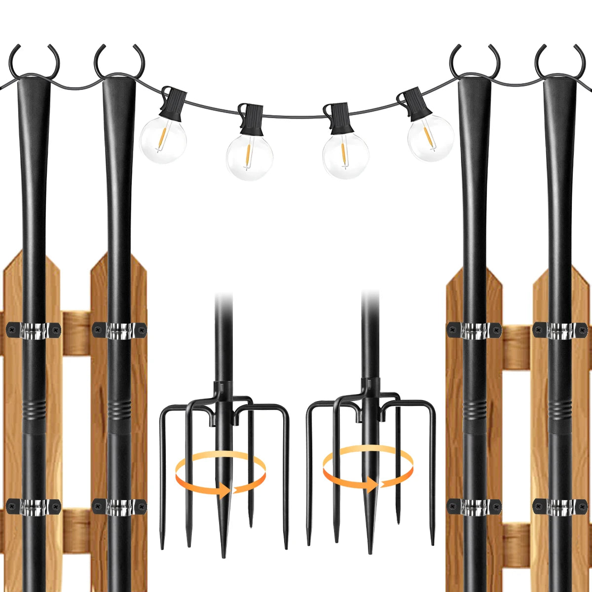 Aiopp Outdoor String Light Poles, Heavy Duty Metal Lamp Stands