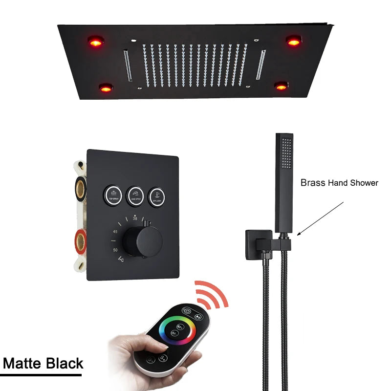 Shinesia Thermostatic Concealed LED Rainfall Shower System With Remote Control