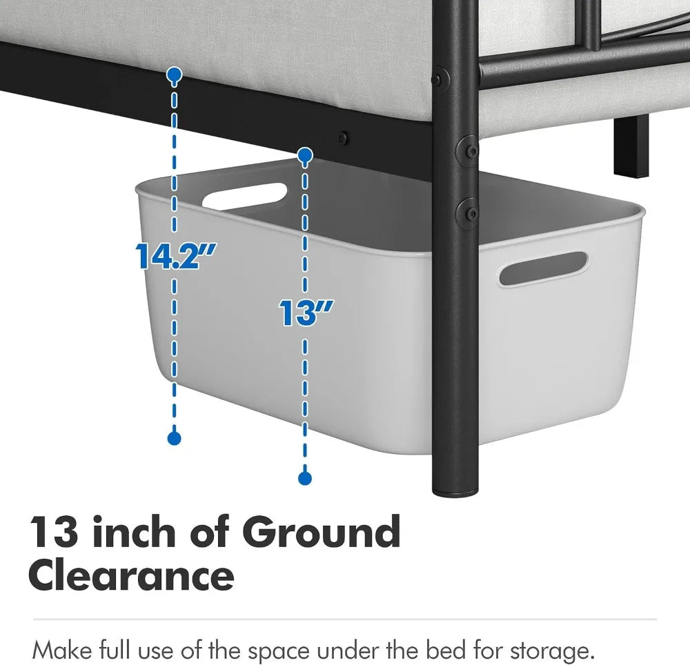 Metal Platform Bed With Curved Headboard Heavy-Duty Support