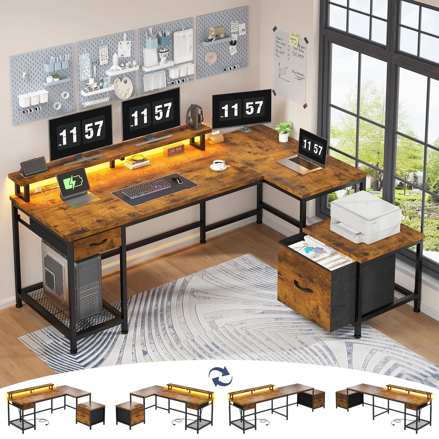 EnHomee 63 L Shaped Gaming Desk With RGB Lights