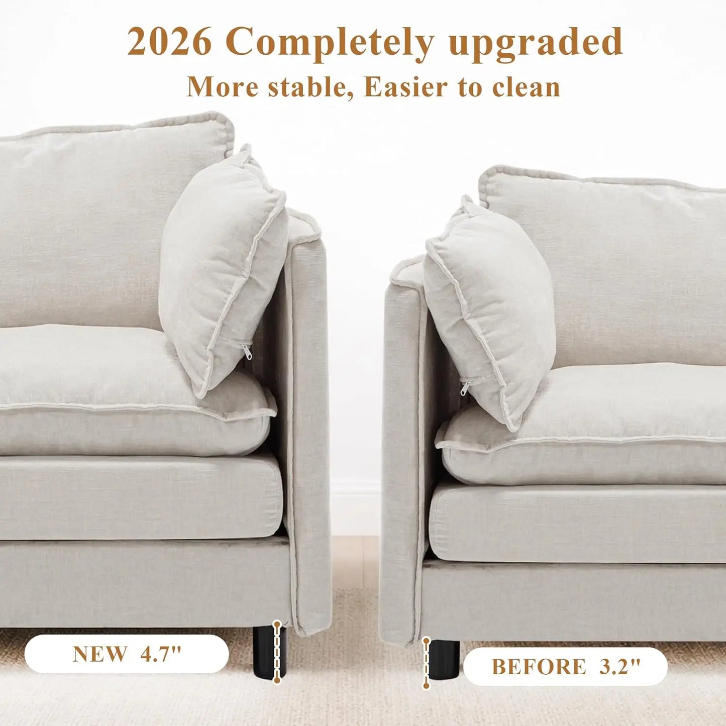 L Shaped Modular Sectional Sofa Chenille Cloud Couch Movable Ottoman