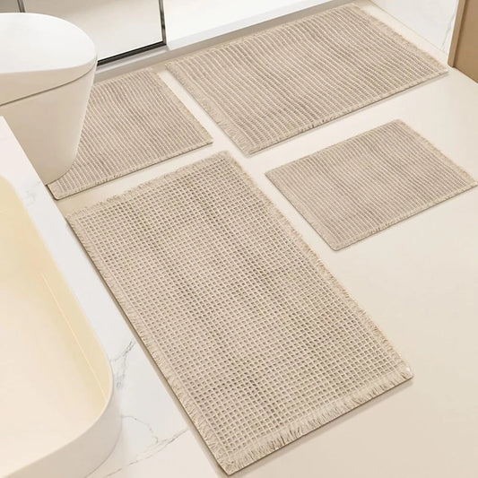 4 Pcs Waffle Bathroom Mat, Non Slip Waffle Bath Mat Quick Dry Rug Runner Thin Bathroom Carpet, Extra Soft Rugs Sets Suitable fo