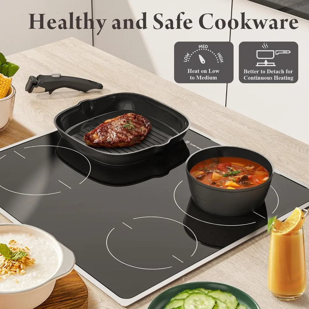 19 Pcs Pots and Pans Set Non Stick Ceramic Cookware Set with Removable Handles, Non Toxic Induction Kitchen Cookware Sets RV Coo