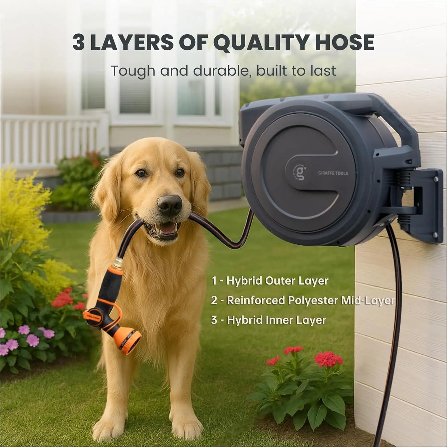 W30 Garden Hose Reel Retractable 1/2" x 100 ft Wall Mounted Water Hose Reel Automatic Rewind, Any Length Lock